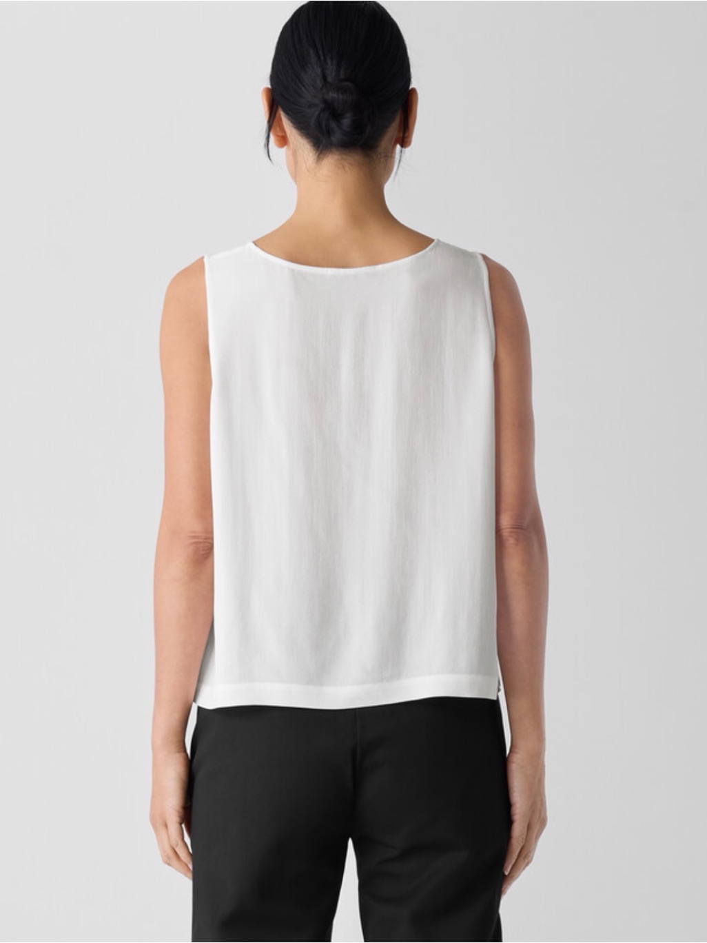 Eileen Fisher Silk Georgette Crepe Round Neck Vest White Size Small